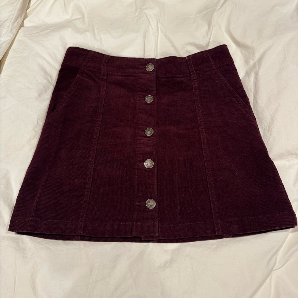 Forever 21 Button-Front Corduroy Mini Skirt - Burgundy